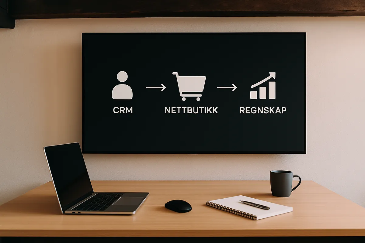 Skjerm med tekst CRM - Nettbutikk - Regnskap